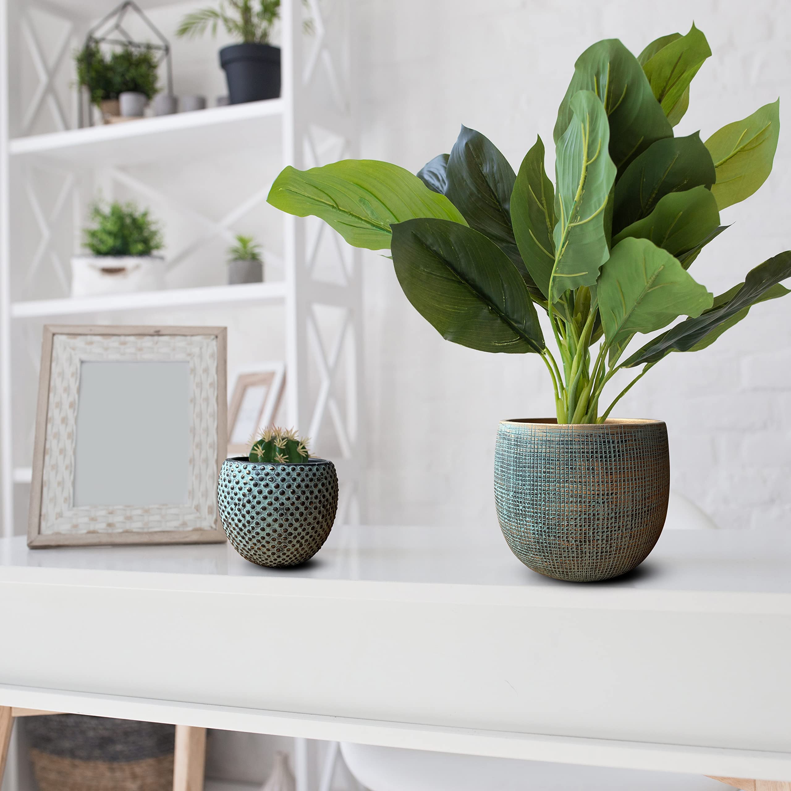 Emerald Green and Gold Ceramic Plant Pots - Set of 2