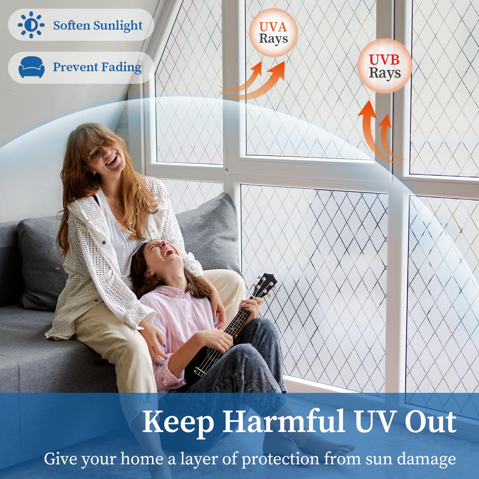 FEOMOS Frosted Lattice Window Privacy Film | UV Rejection Static Cling