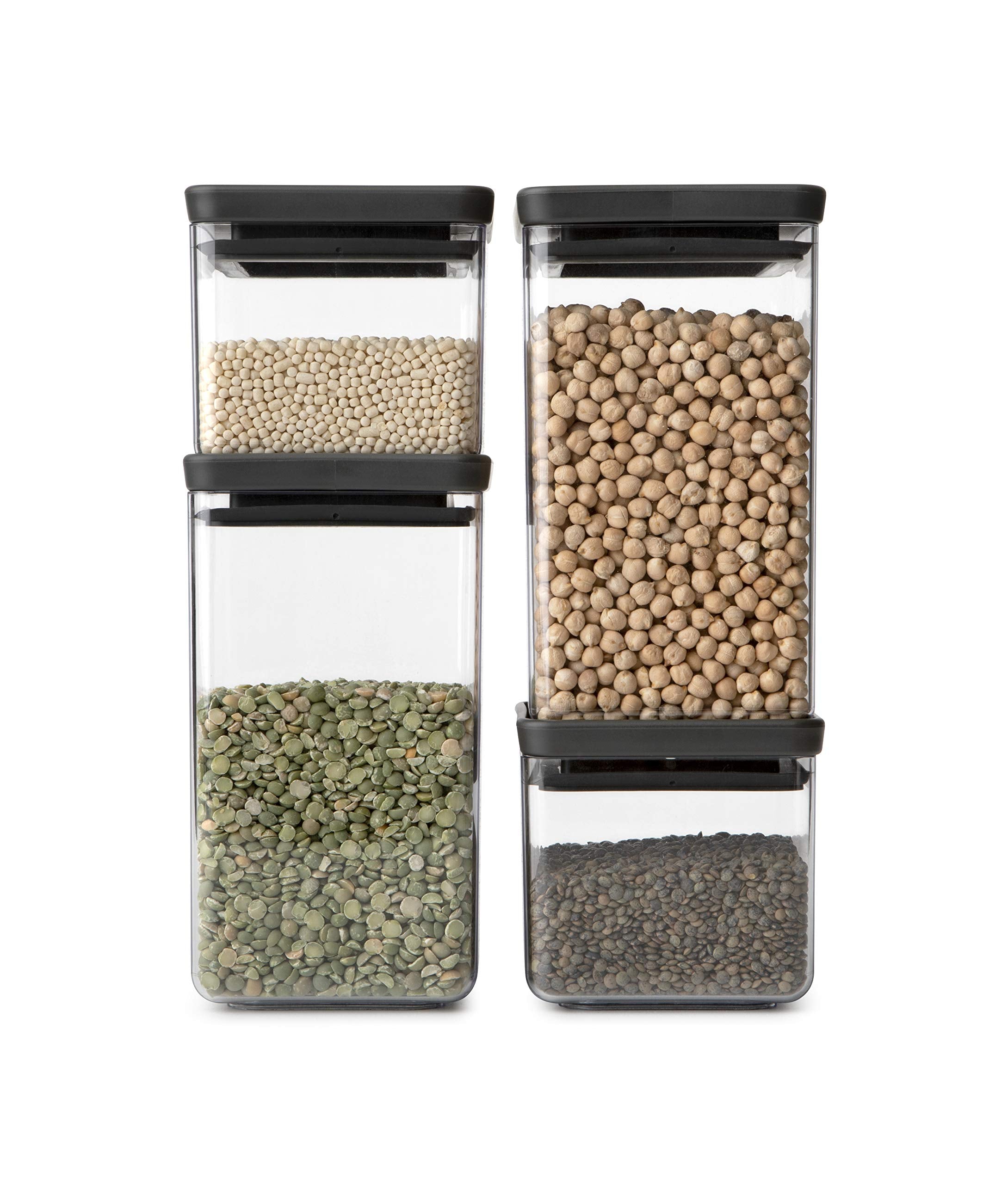 Brabantia Tasty+ Stackable Food Canisters - 4 Piece Set | Dark Grey
