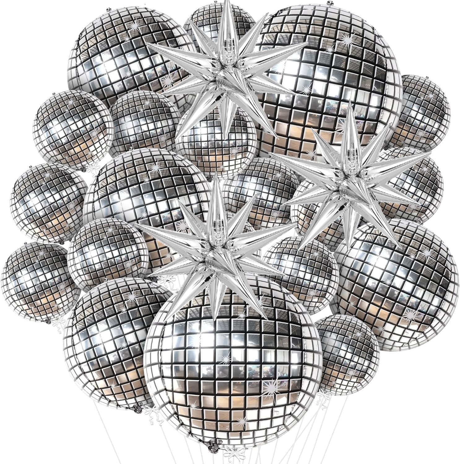 Jolof Store 20-Piece Silver Disco Ball Foil Balloons for 70s Party Decor