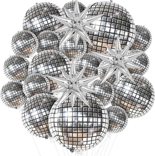 Jolof Store 20-Piece Silver Disco Ball Foil Balloons for 70s Party Decor