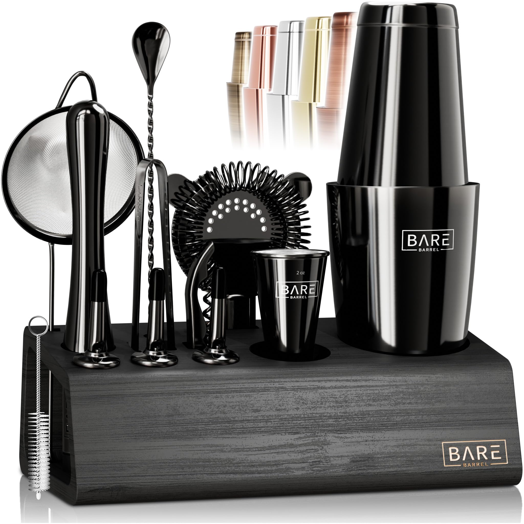 Bare Barrel 14-Piece Cocktail Making Kit with Bamboo Stand & Recipes