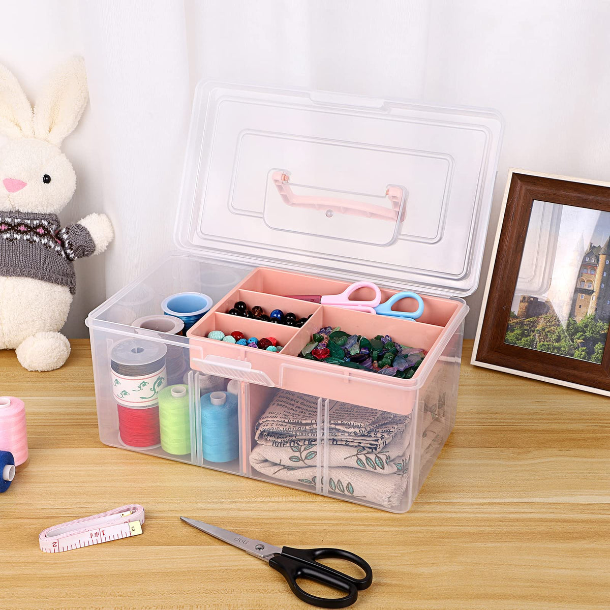IGNPION Craft Storage Box with 7 Compartments, Plastic Organiser Box, Pink - image 3