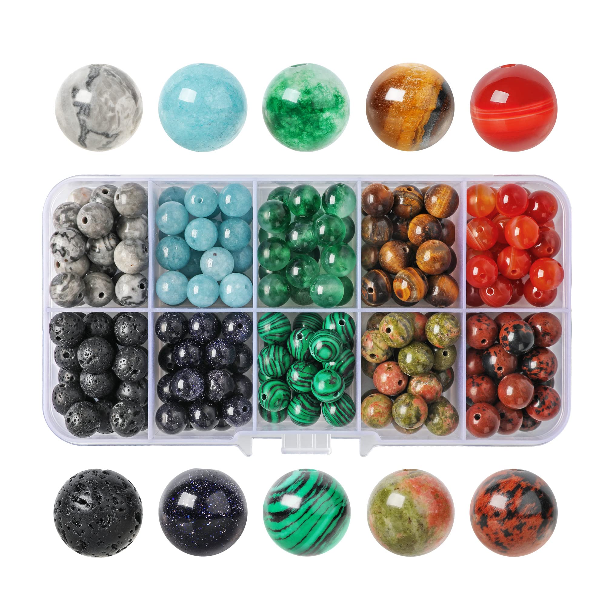 SOSMAR 200pcs Natural Stone Beads – 8mm Round Gemstone for Jewellery