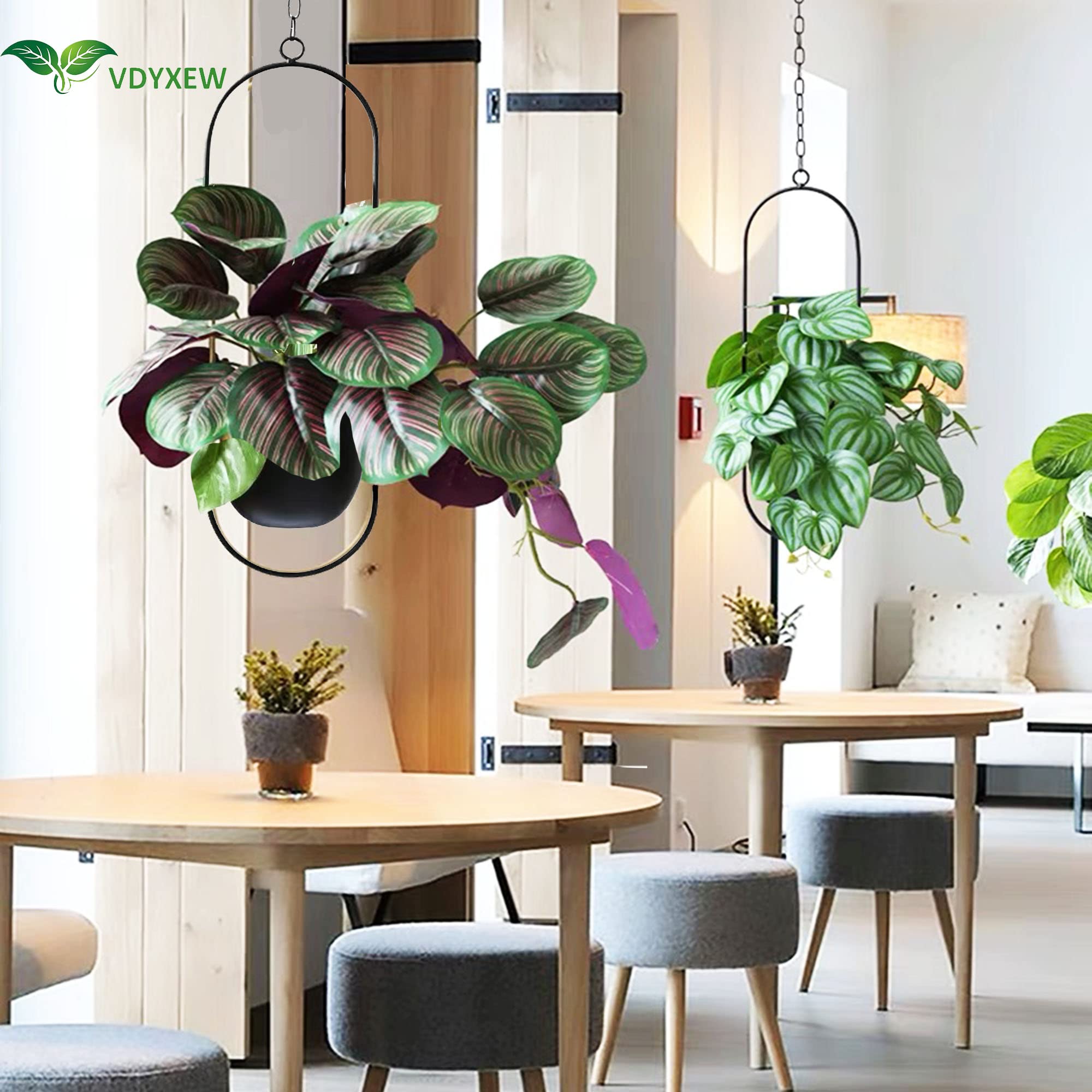 VDYXEW Metal Hanging Planter – Modern Black Ceiling Flower Pot for Indoor