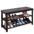 SMIBUY 3-Tier Bamboo Shoe Rack Bench – Sturdy Entryway Storage, Dark Brown