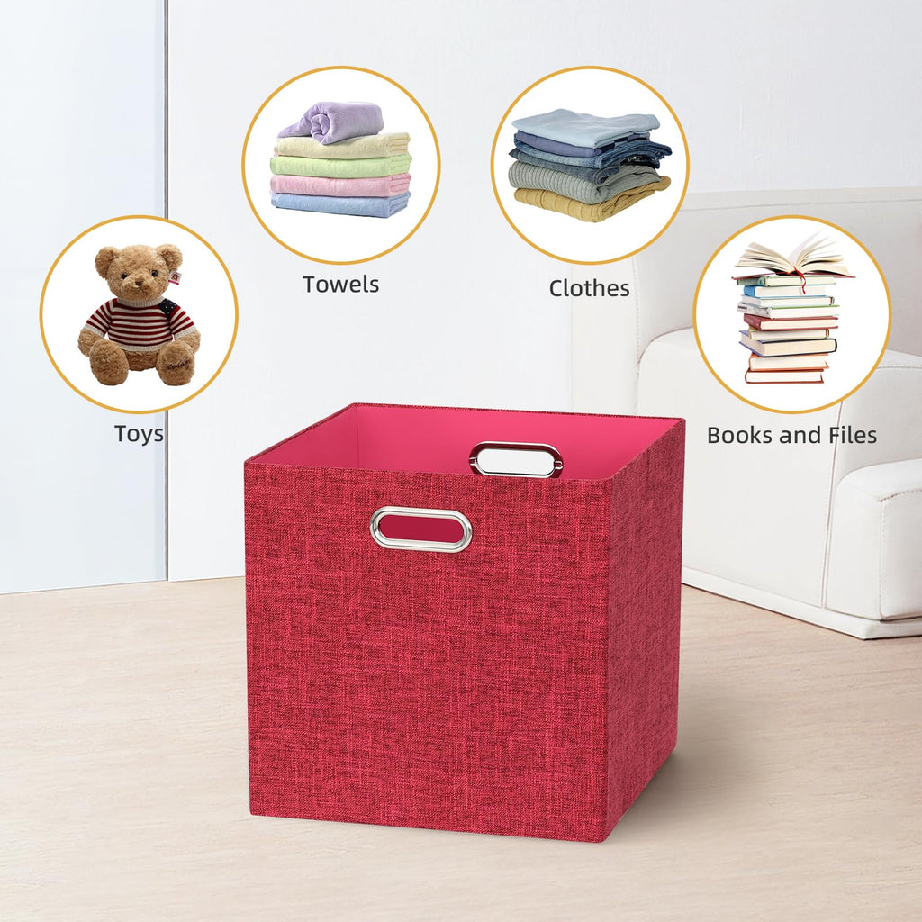 BinWhiz 4 Pack Collapsible Linen Fabric Storage Cubes/Organiser - 33x33x33 cm Fabric Bins for Kallax Shelves, Cabinet, Bookcase, Closet - image 5