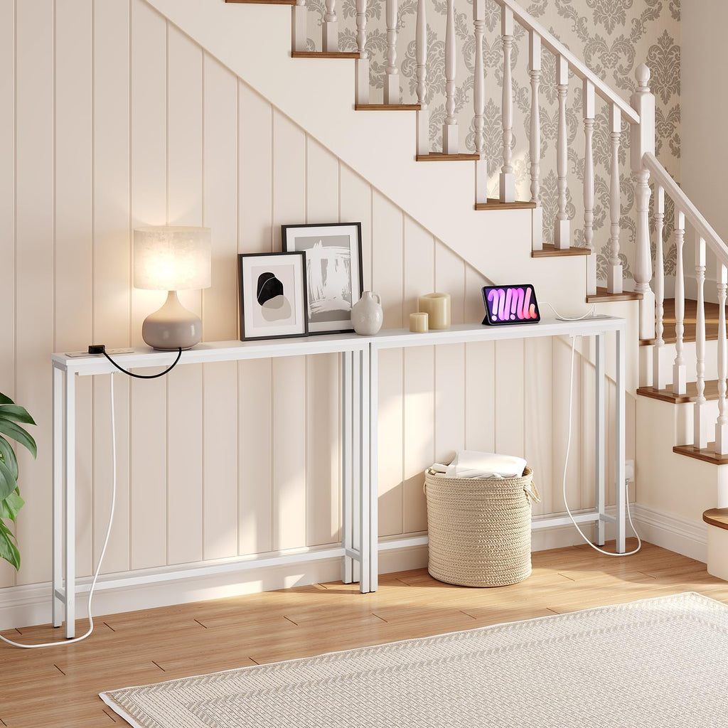 HOOBRO Slim Console Table with Charging Station | 100cm Narrow Sofa Table