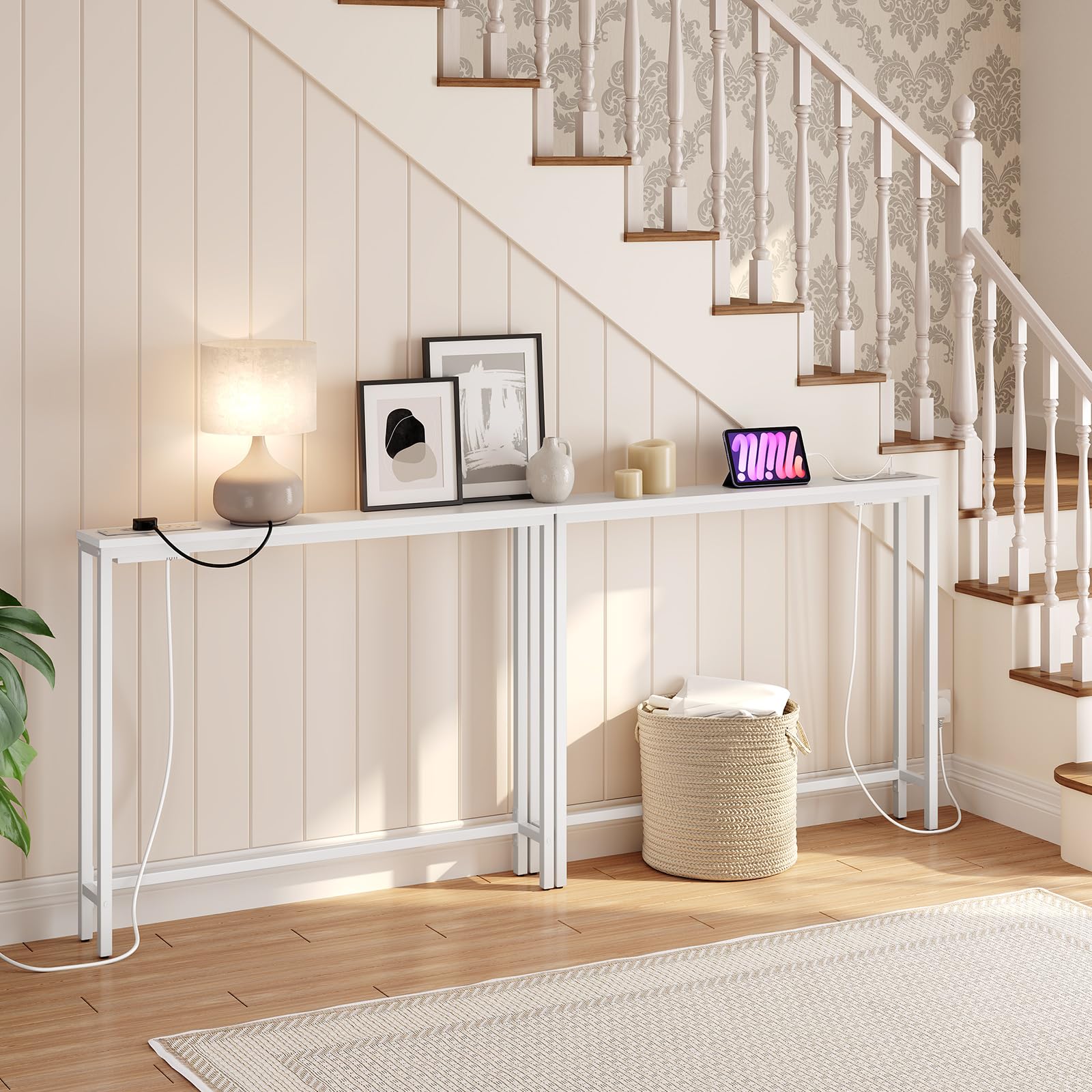 HOOBRO Slim Console Table with Charging Station | 100cm Narrow Sofa Table