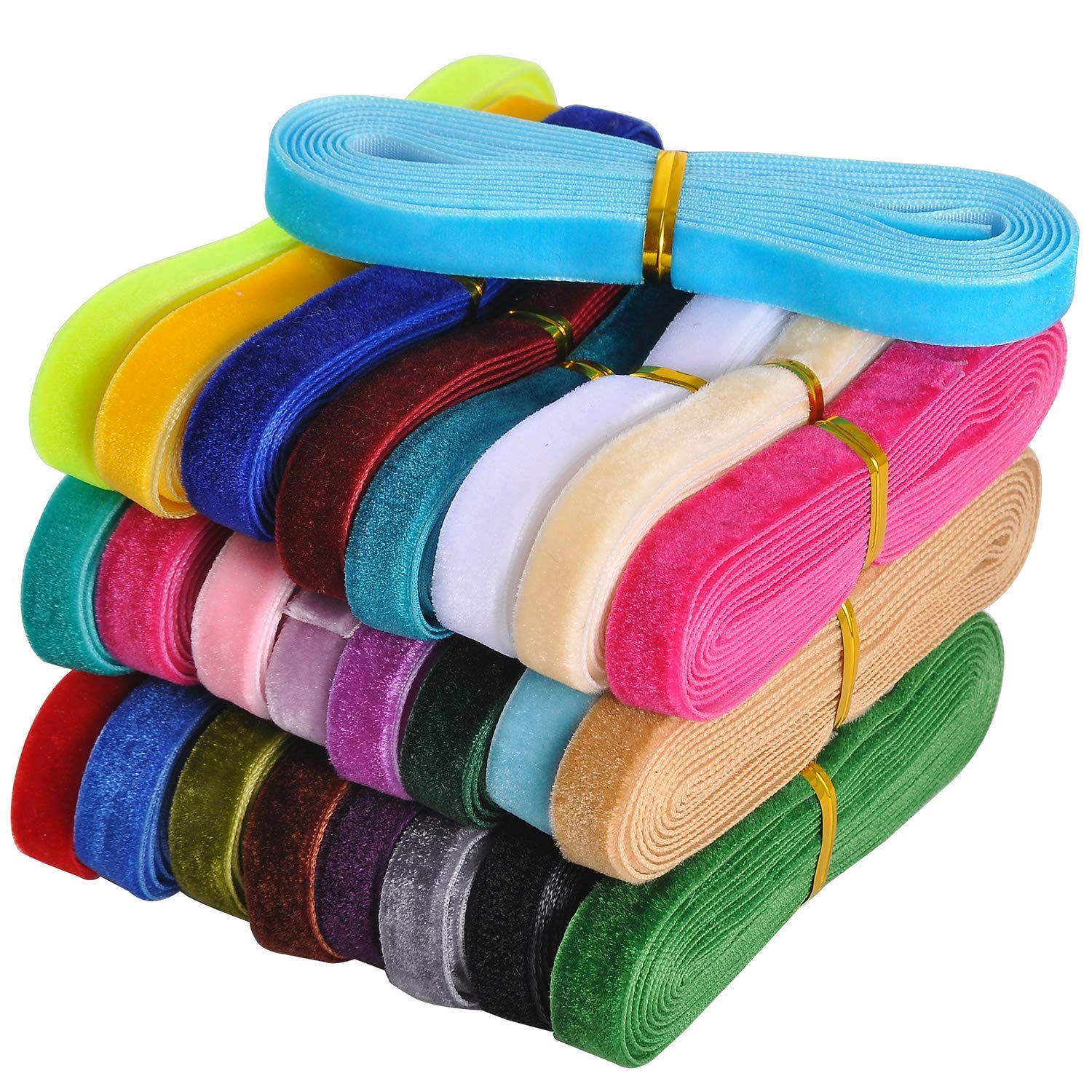 Lezevn 32 Yards Crushed Velvet Ribbon – 32 Colors for DIY Crafts