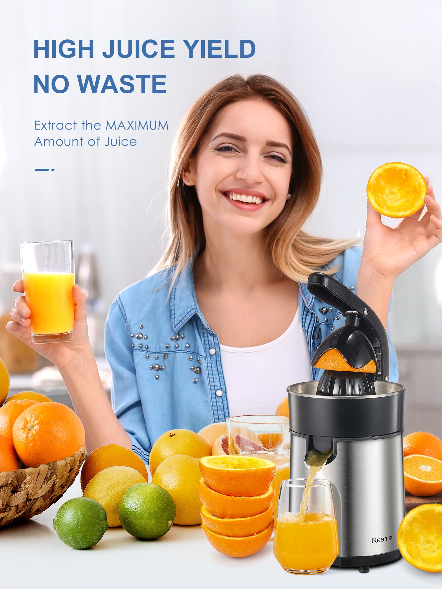 Reemix Electric Citrus Juicer – Stainless Steel Orange Juice Squeezer