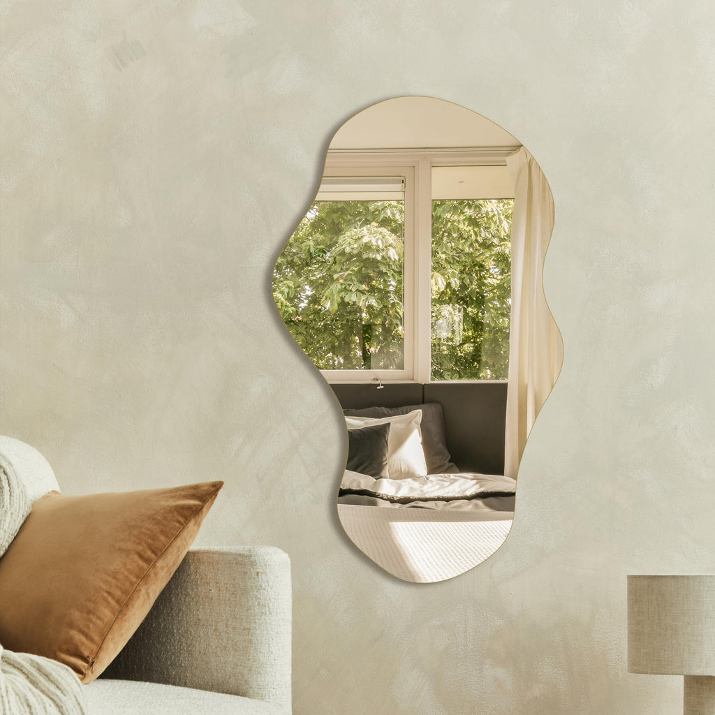 PERFNIQUE Irregular Wall Mirror – 89x53cm Frameless Cloud Design