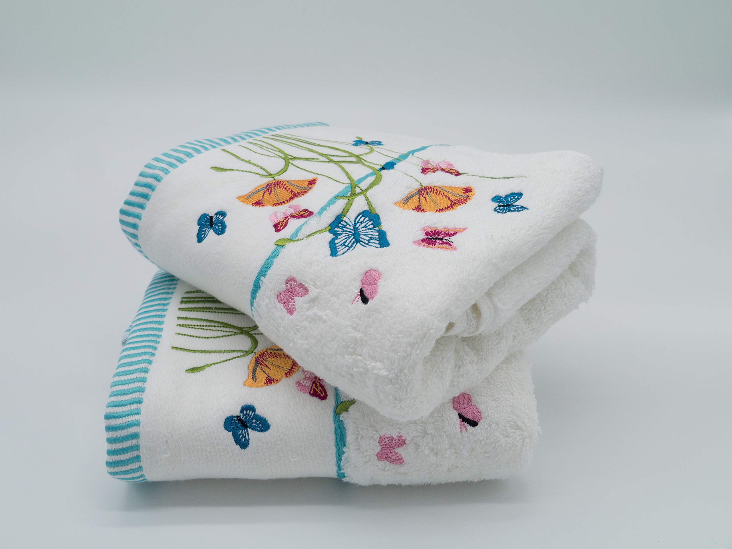 Lex's Linens Turkish Cotton Floral Embroidered Hand Towels - Pack of 2