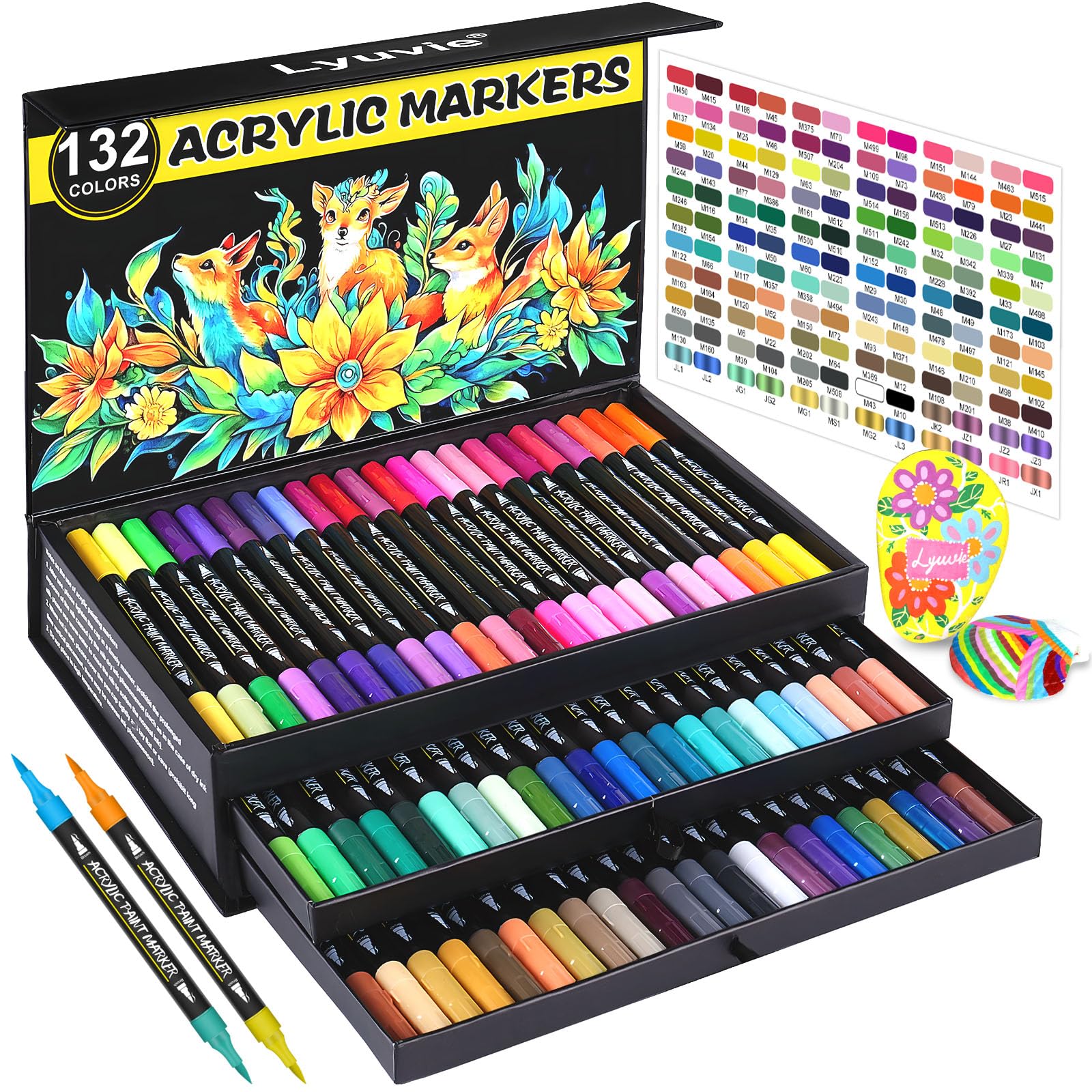 Lyuvie 132 Colours Acrylic Paint Markers | 66 Pack Brush Tip Pens
