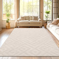 SHACOS Washable Geometric Area Rug | 140x200cm Non-Slip Shaggy Cream Carpet