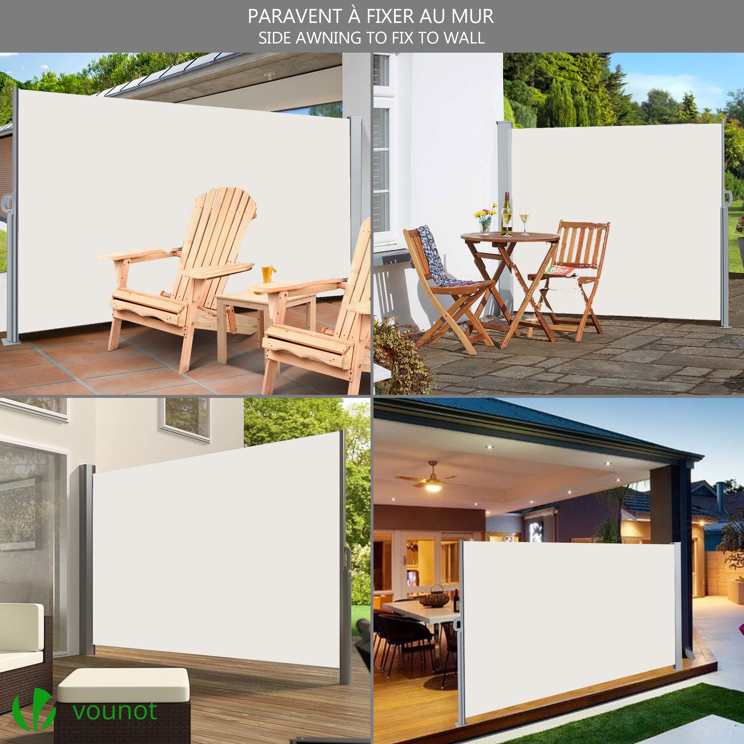 VOUNOT Retractable Side Awning - Outdoor Privacy Screen, 140x300cm, Beige