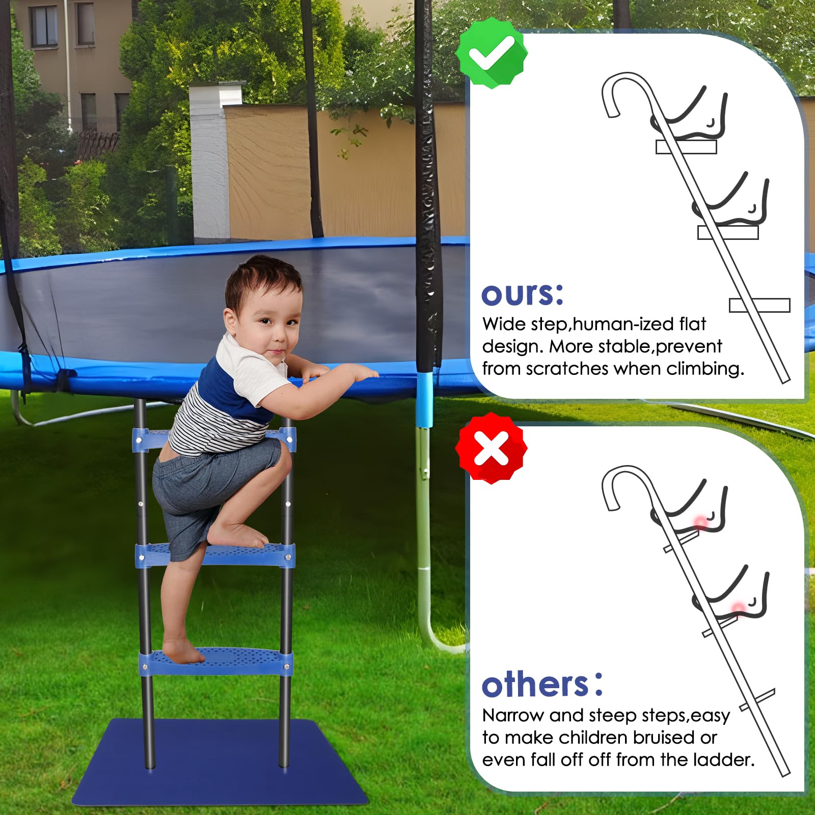 3-Step Trampoline Ladder – 39-Inch Rust-Proof Steel with Mat