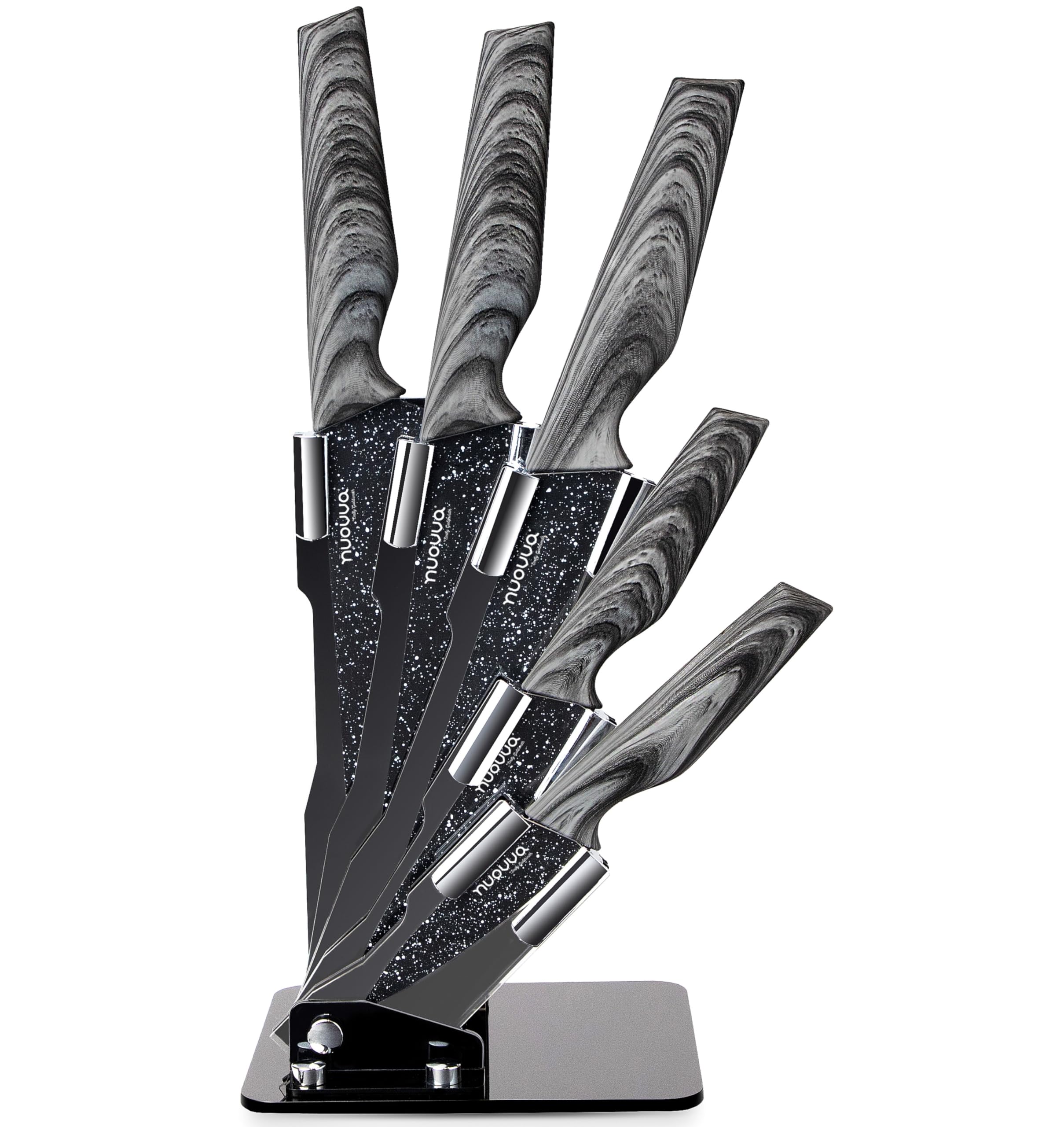Nuovva 5-Piece Granite Kitchen Knife Set with Clear Acrylic Block
