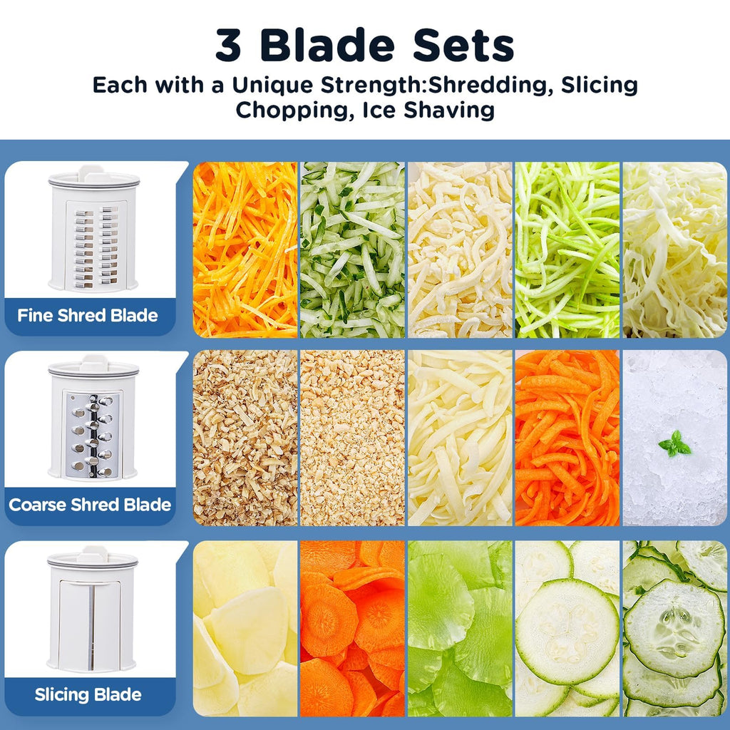 AOBOSI Electric Cheese Grater | 3-in-1 Vegetable Slicer with Large Chute