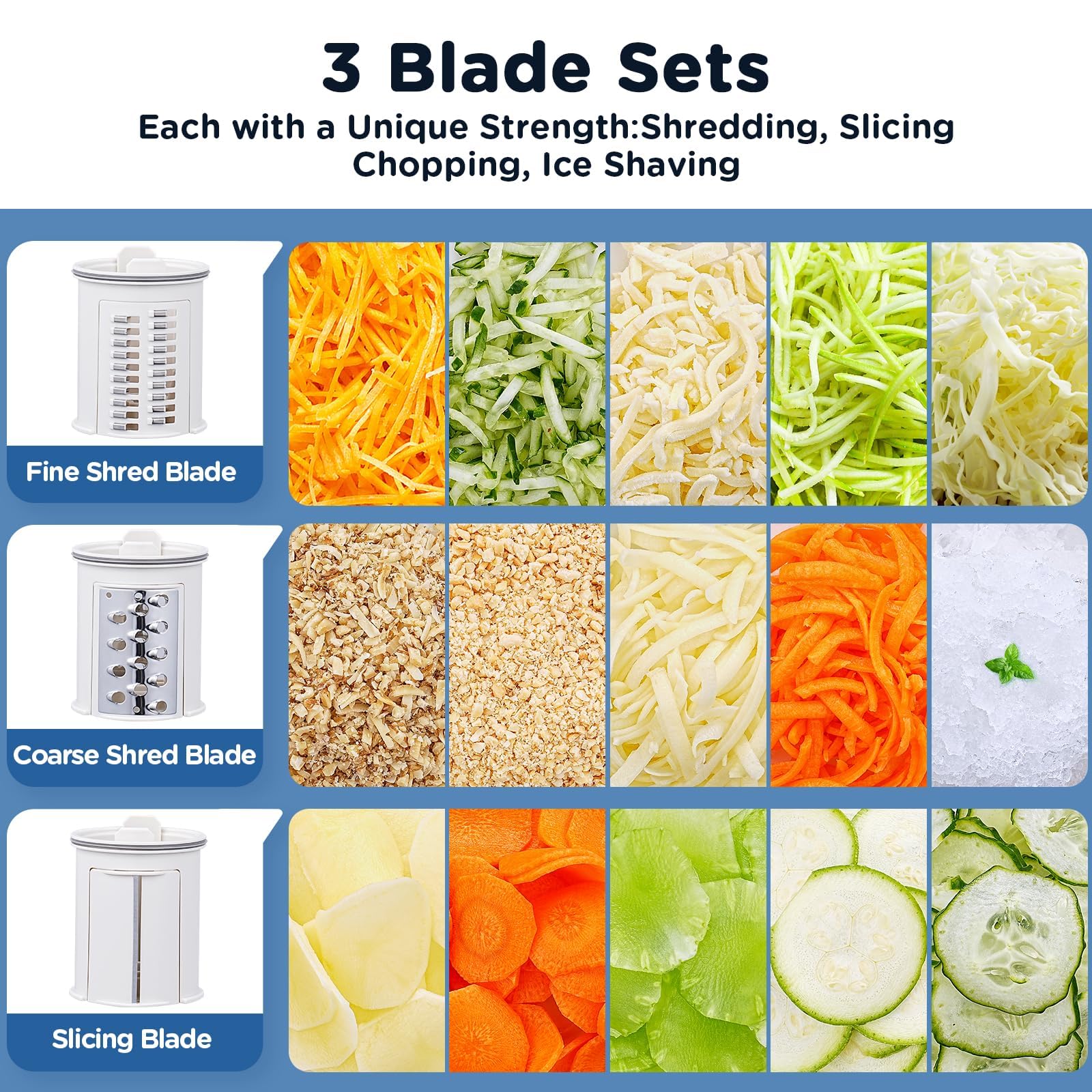 AOBOSI Electric Cheese Grater | 3-in-1 Vegetable Slicer with Large Chute