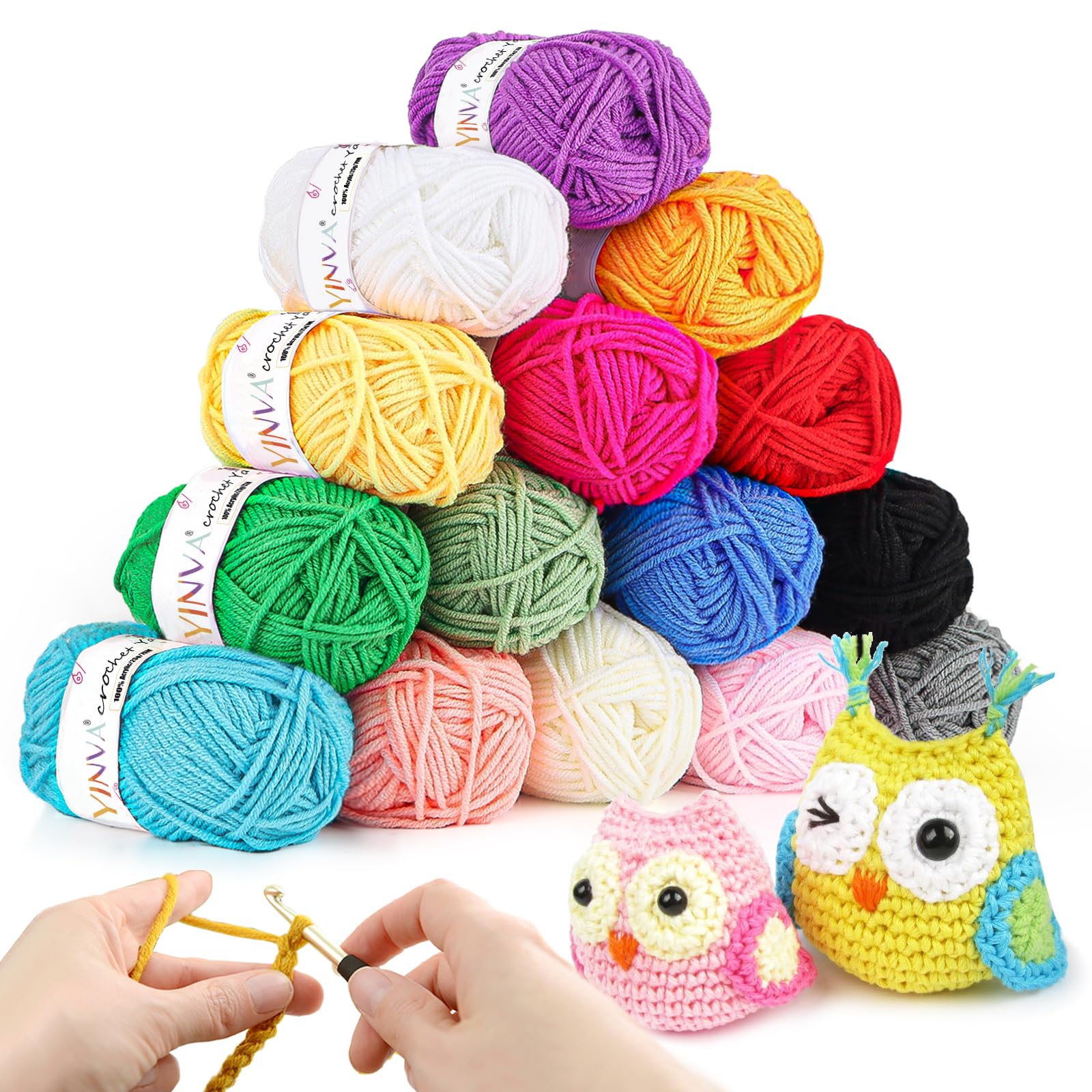 YINVA 15-Piece Acrylic Crochet Yarn Set – 25g Soft Knitting Wool for Crafts