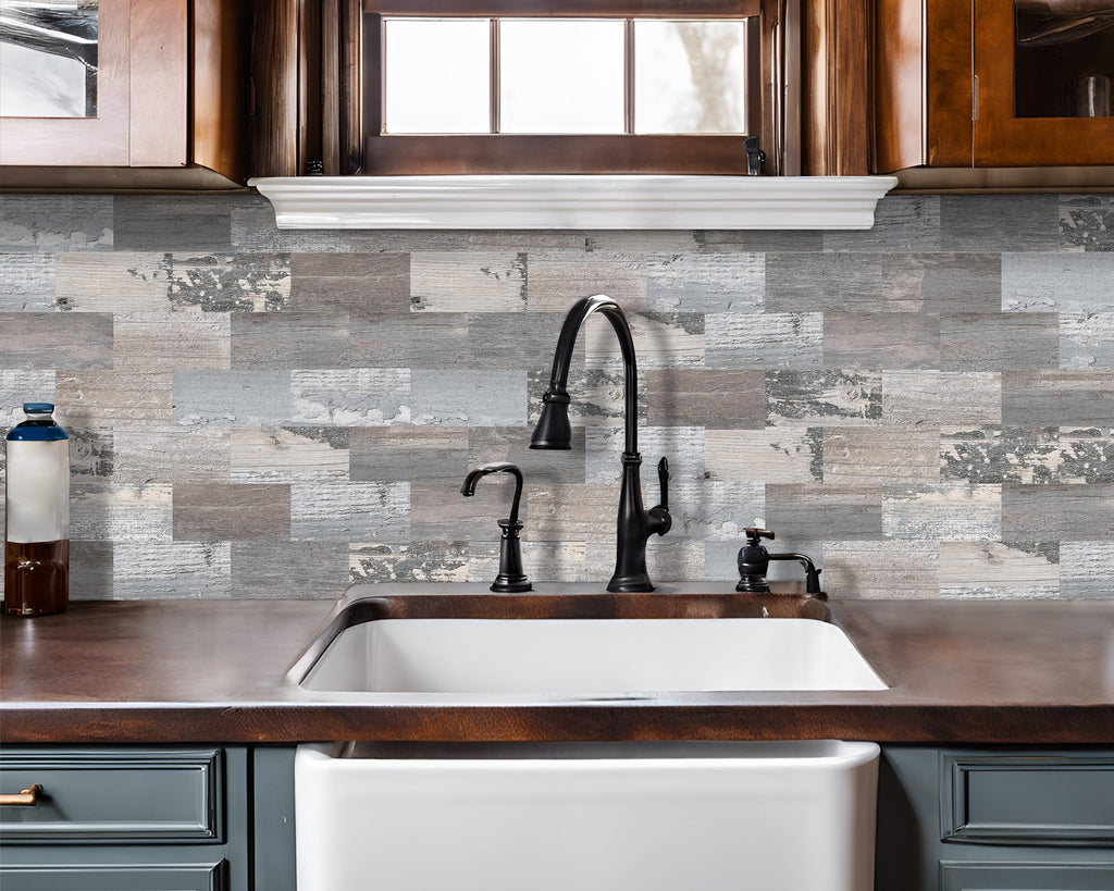 DEWOO Peel and Stick Wall Tiles – Rustic Wood Effect PVC Panels (20-Pack)