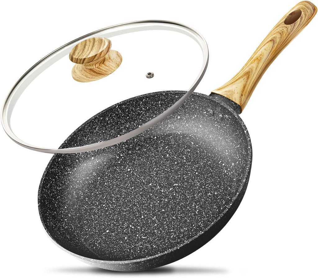 Michelangelo 26cm Nonstick Frying Pan with Lid | Induction Stone Skillet