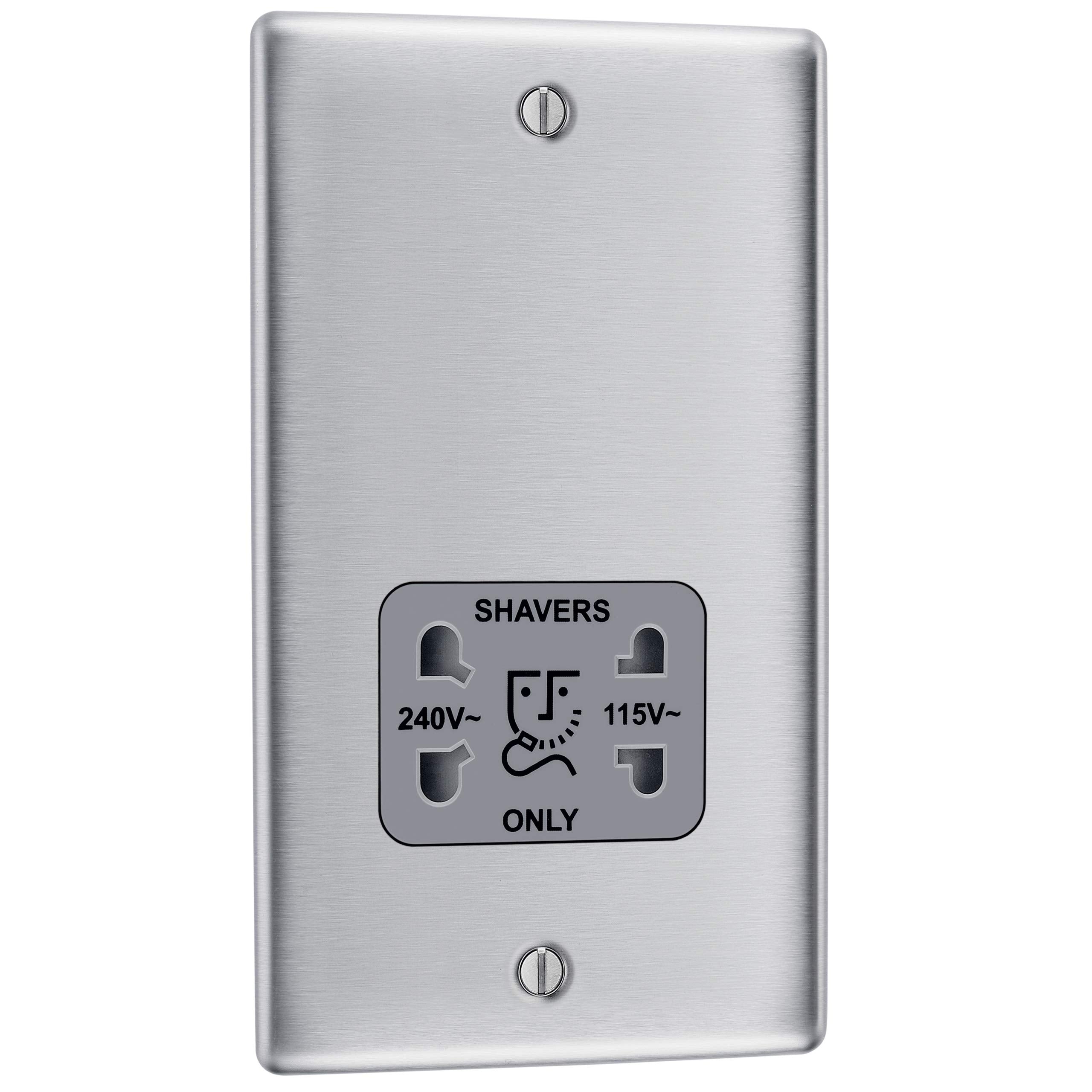 BG Nexus Metal Dual Voltage Shaver Socket – Brushed Steel Finish