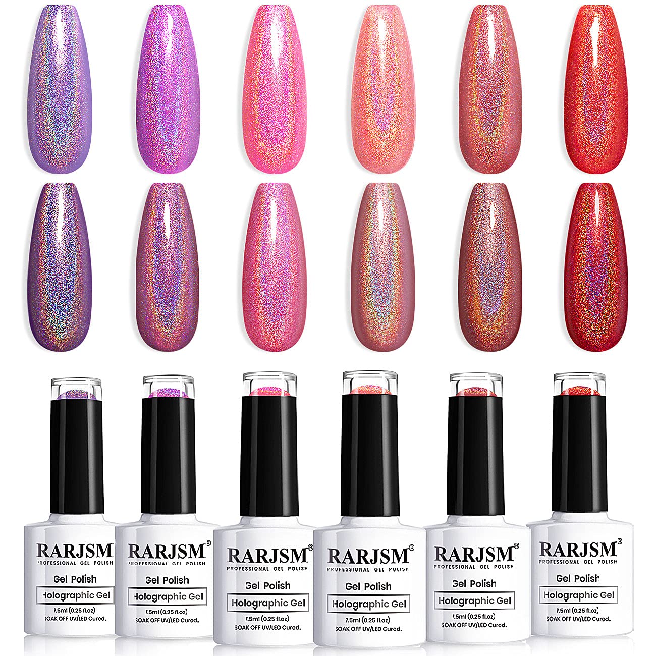 RARJSM Holographic Gel Nail Polish Set – 6PCS Glitter Laser Manicure Kit