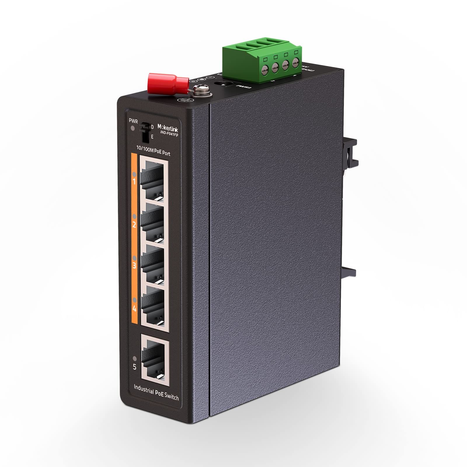 MokerLink 5 Port Industrial PoE Switch – 10/100Mbps DIN Rail & Wall Mount