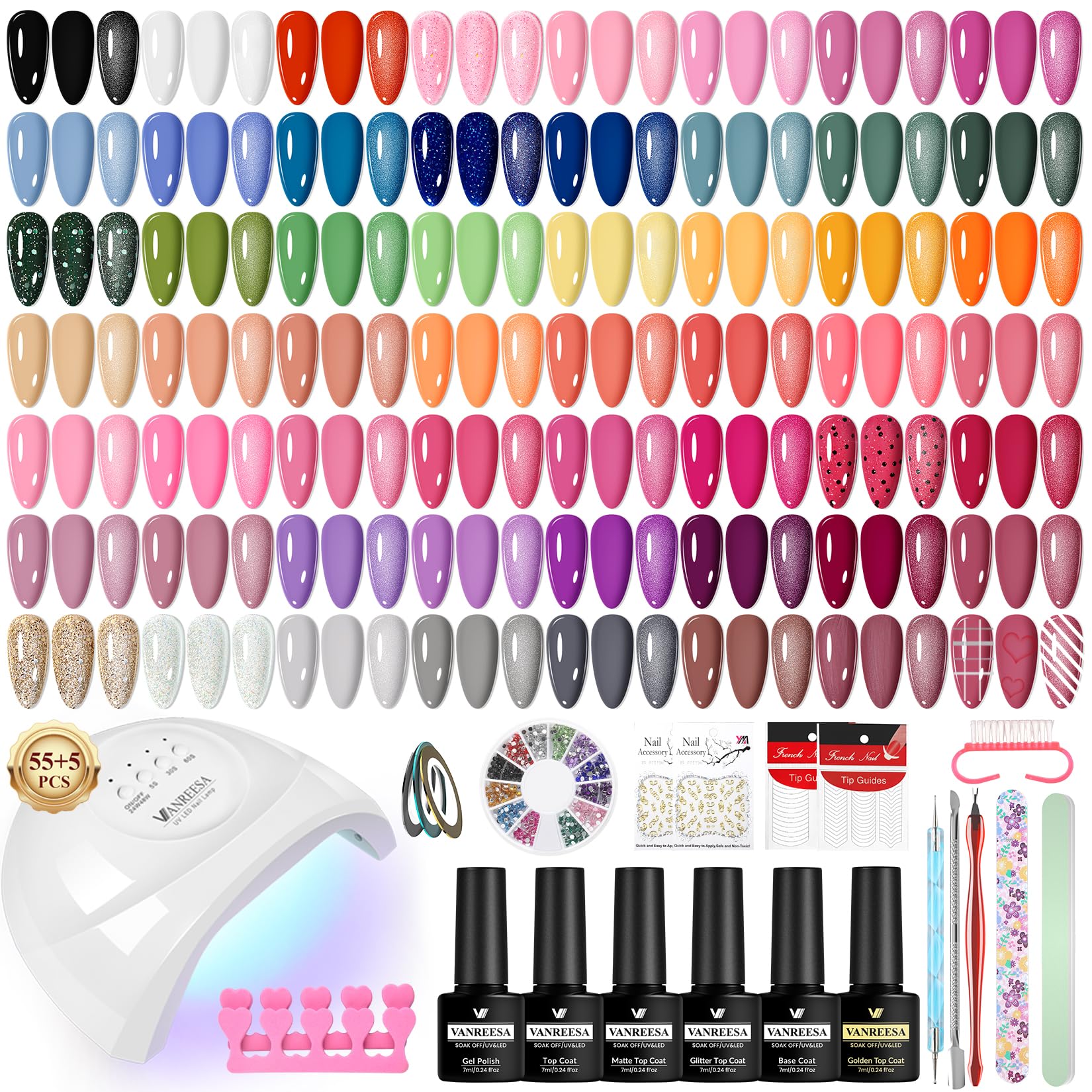 VANREESA Gel Nail Polish Kit with 48W UV Lamp - 77 PCS Set with 55 Colors