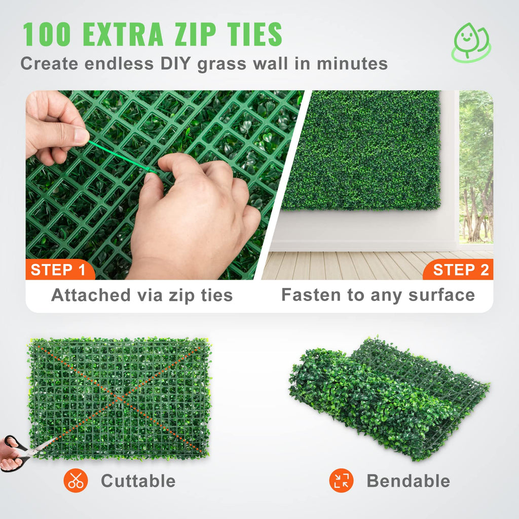 VEVOR Artificial Boxwood Hedge Wall Panels - 24x16 UV Grass Backdrop, 12 Pack
