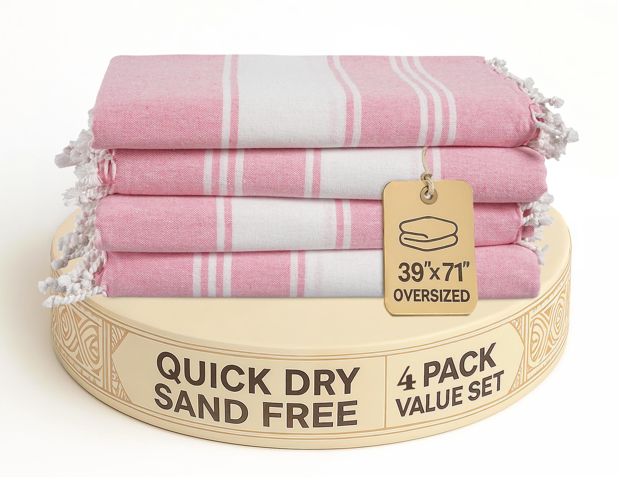 Lane Linen Turkish Beach Towel Set of 4 – Sand Free Quick Dry Cotton