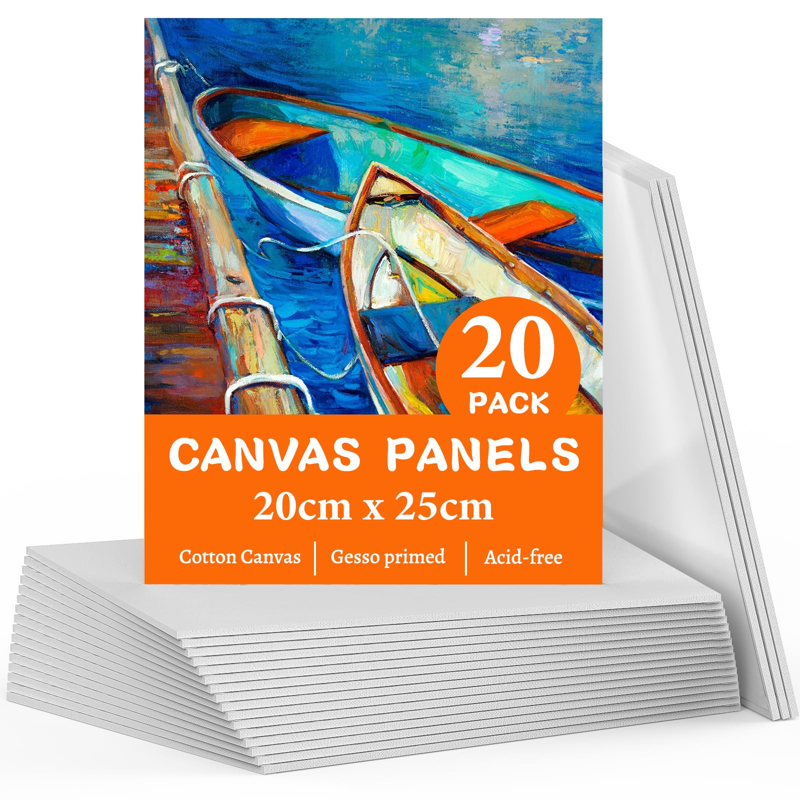 Koncci 8x10 Canvas Panels - 20 Pack Acid-Free Cotton Boards for Oil & Acrylic
