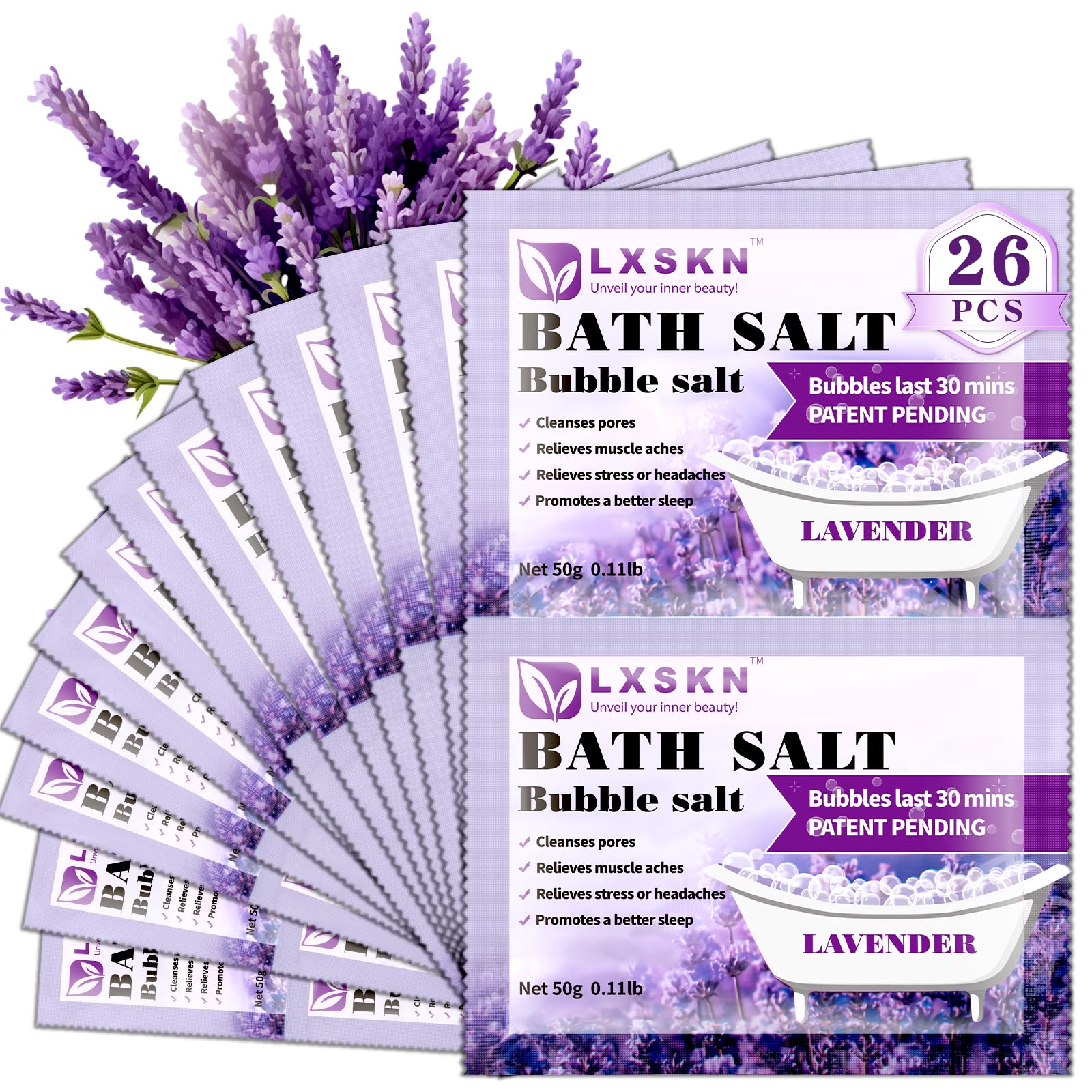LXSKN Bubble Bath Salt – 26 Pack Natural Epsom Salt Alternative