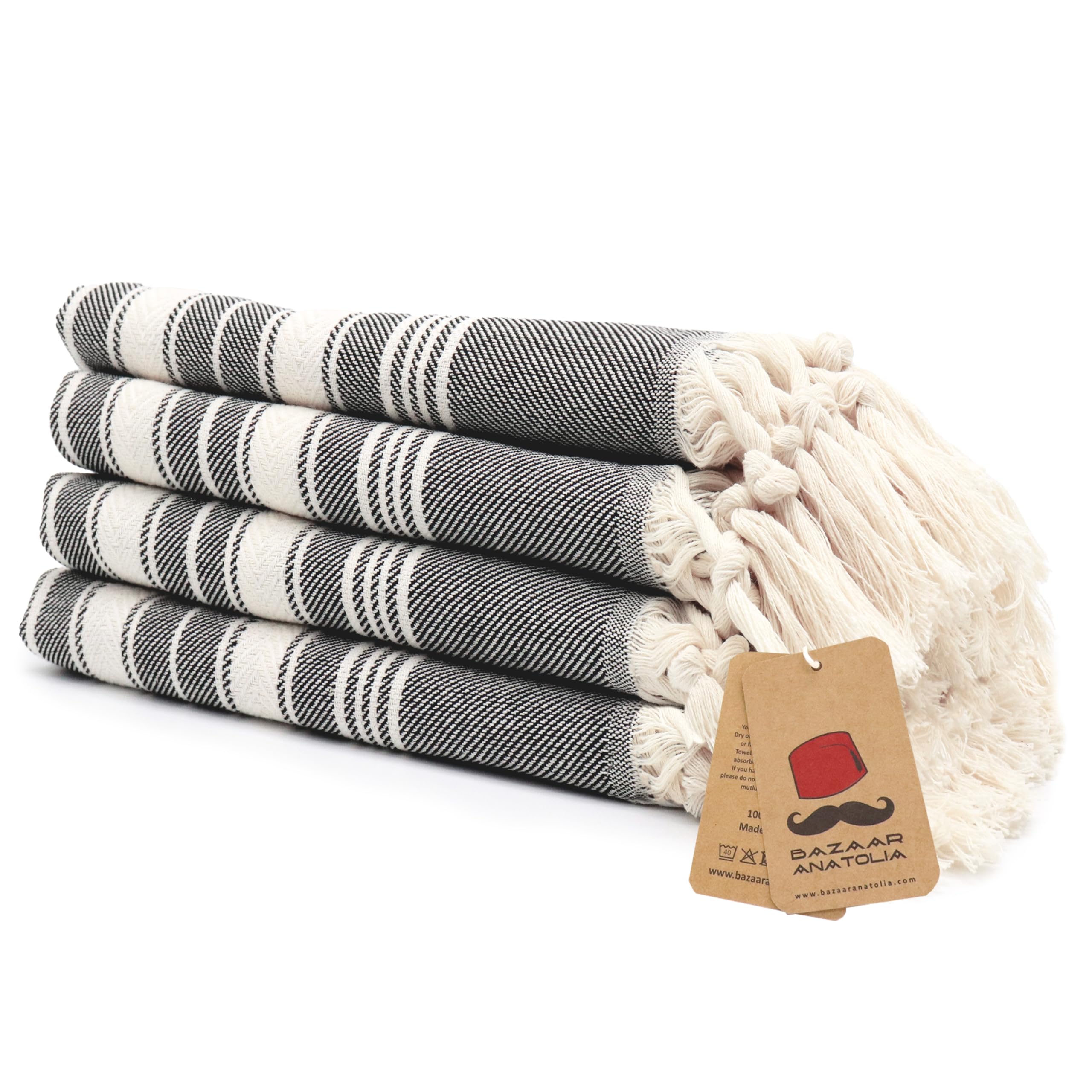 Bazaar Anatolia Turkish Hand Towels - Set of 4 Cotton Quick-Dry Towels