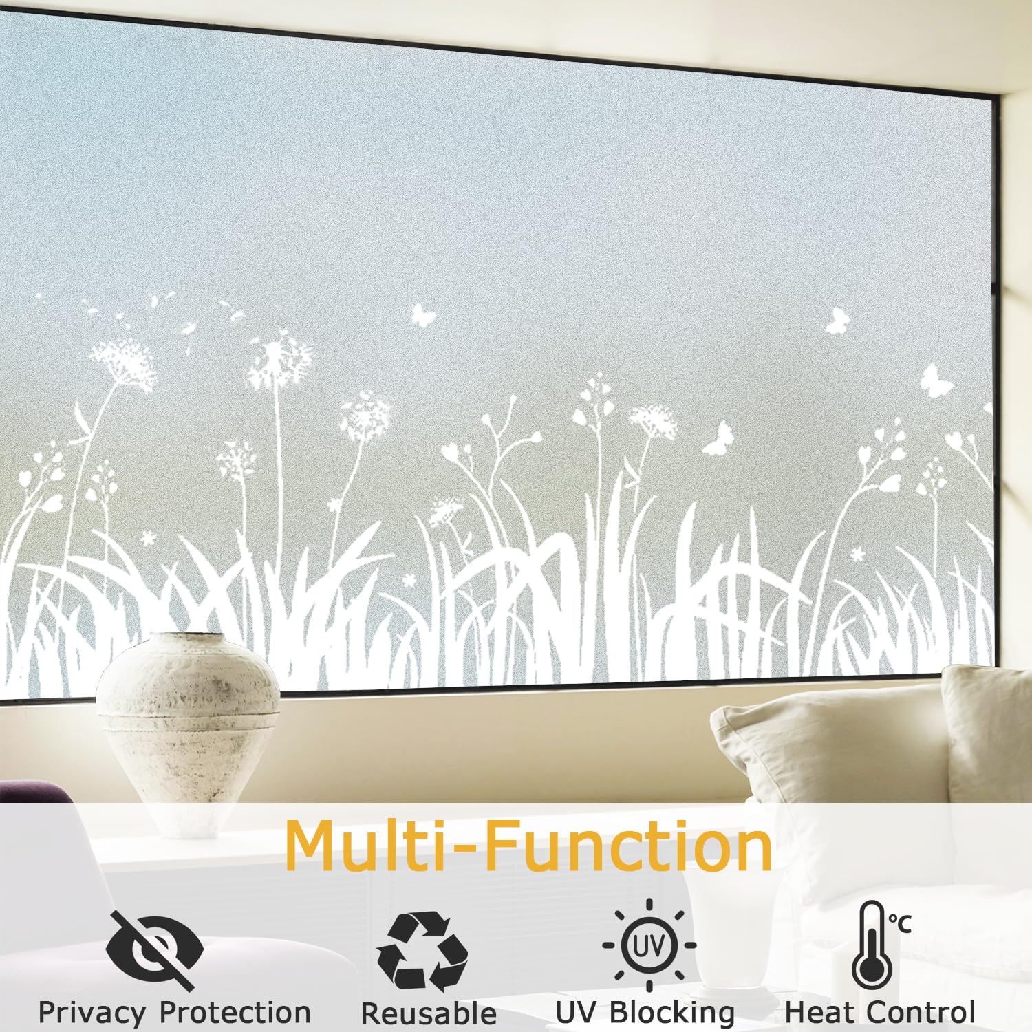 Linarun Dandelion Frosted Window Privacy Film - Static Cling 90x400cm