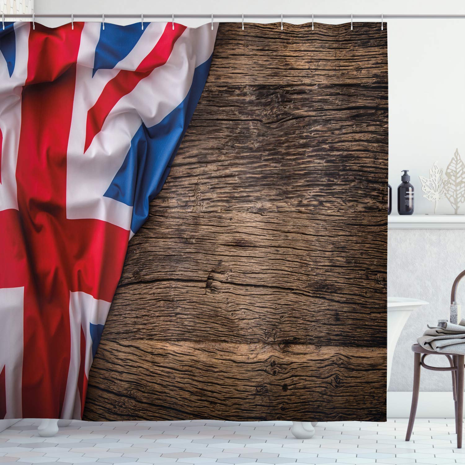 ABAKUHAUS Union Jack Shower Curtain | Waterproof Fabric British Flag Decor