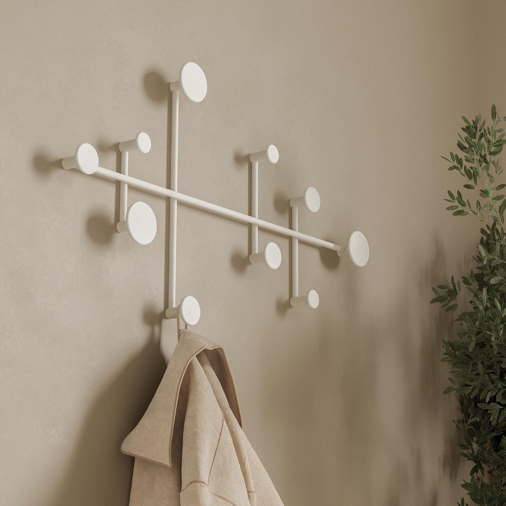 Kazai Sval Wall-Mounted Coat Rack – Minimalist Metal Hooks, White