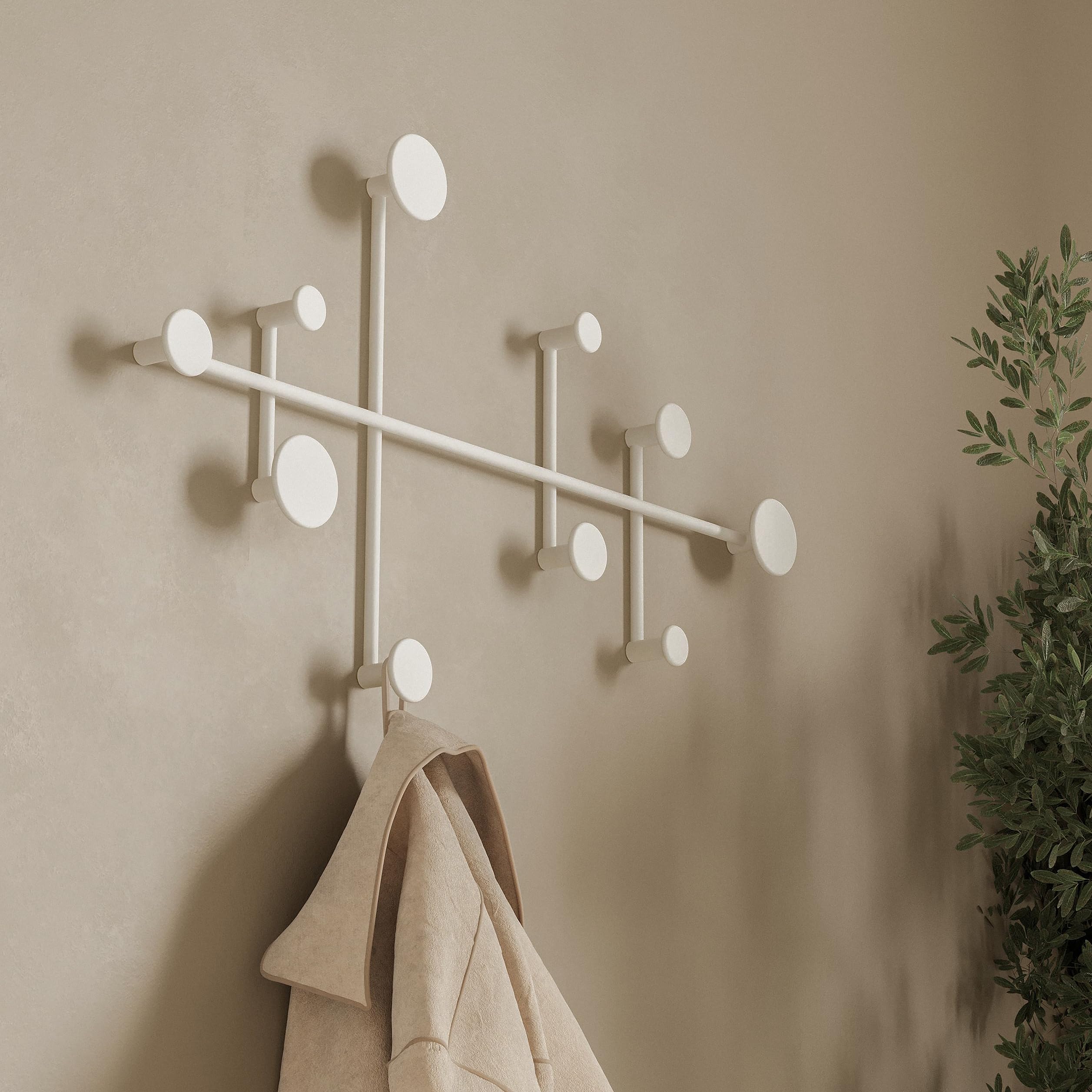Kazai Sval Wall-Mounted Coat Rack – Minimalist Metal Hooks, White