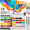 Chalkola Professional Watercolor Paint Set - 48 XL Pans with Brushes & Pad