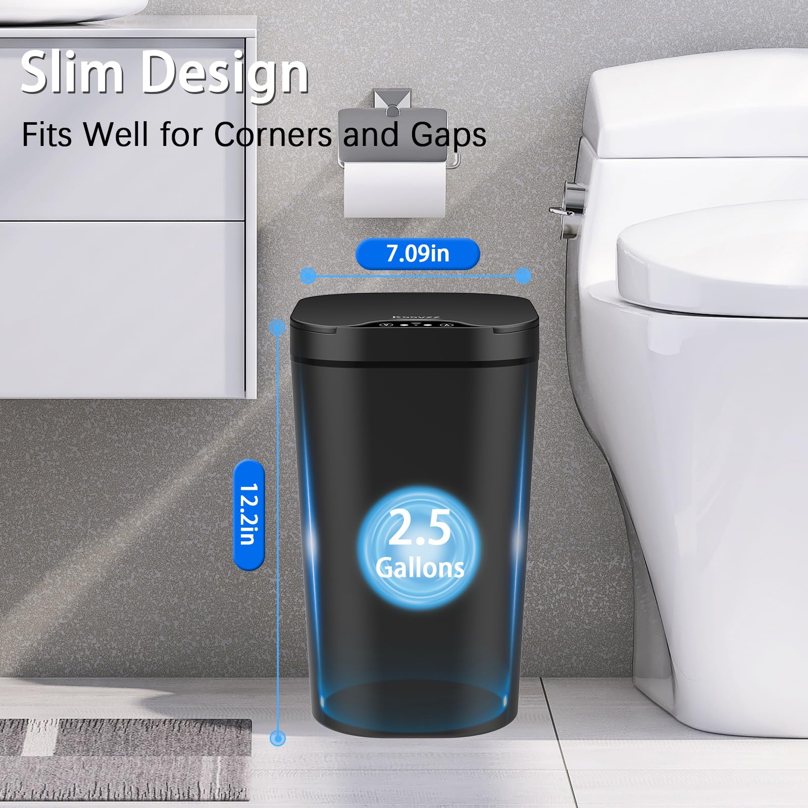 Kssvzz 2-Pack Smart Sensor Trash Can – 2.5 Gallon Slim Waterproof Bin