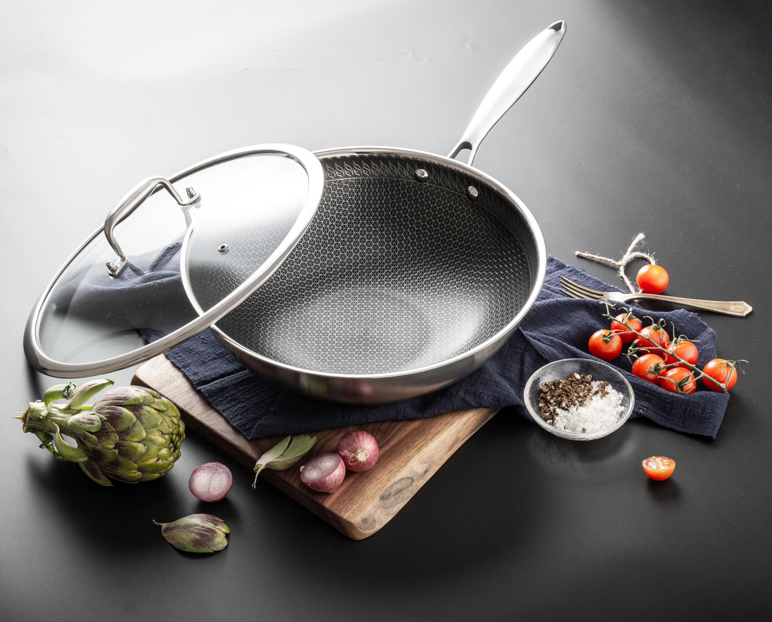 INTIGNIS 30cm Stainless Steel Wok – Non-Stick Skillet with Oven-Safe Lid