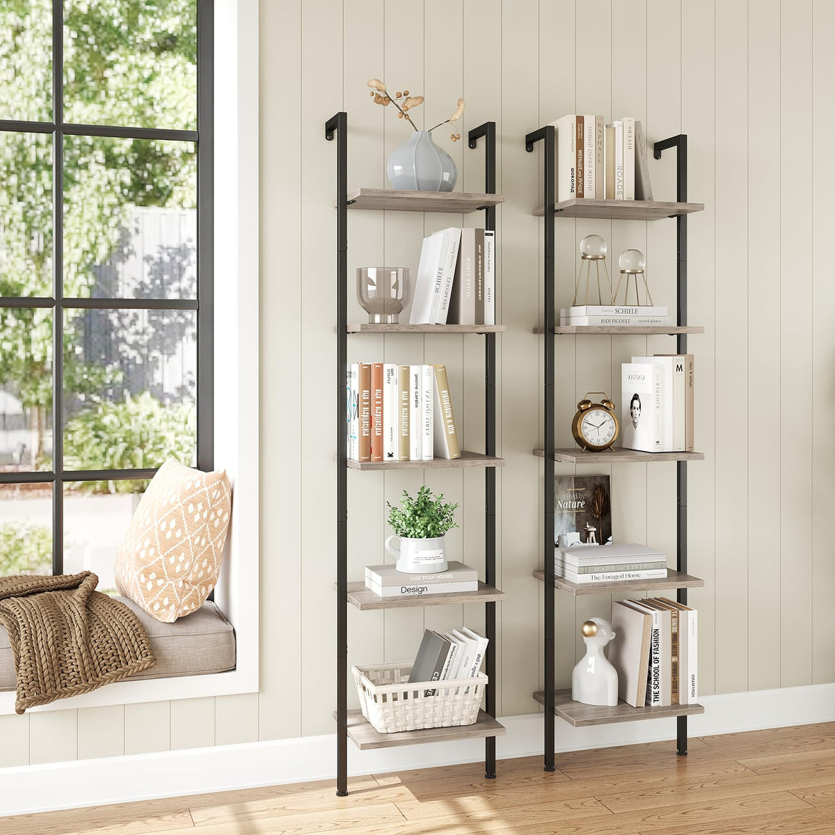 ELYKEN Slim Leaning Ladder Shelf Wall Mounted Wooden Narrow Shelf Unit - image 4