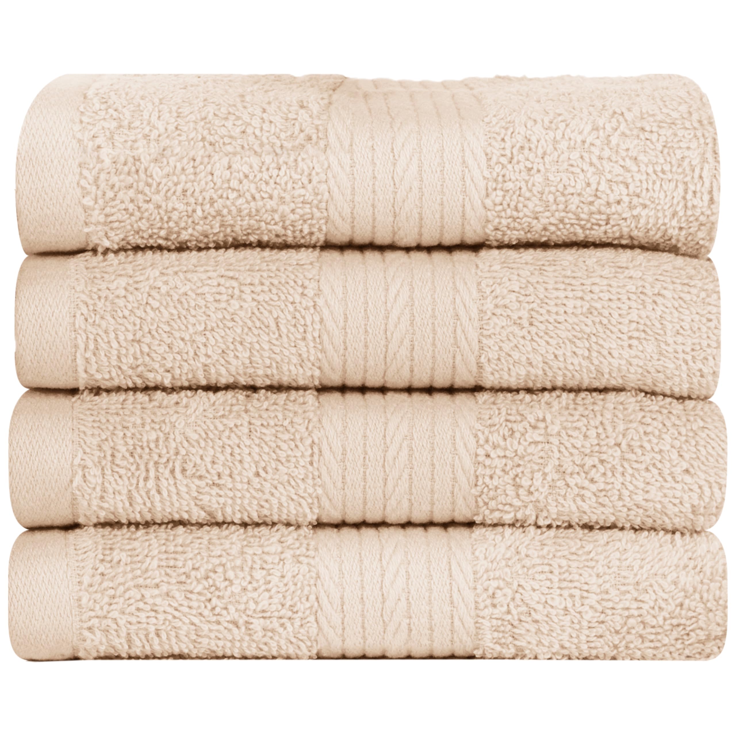 Ample Decor Cotton Washcloths – 4 Pack Absorbent Face Towels, Beige