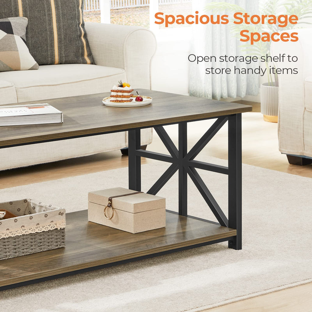 GreenForest 100cm Coffee Table – 2-Tier Storage X-Frame Center Table