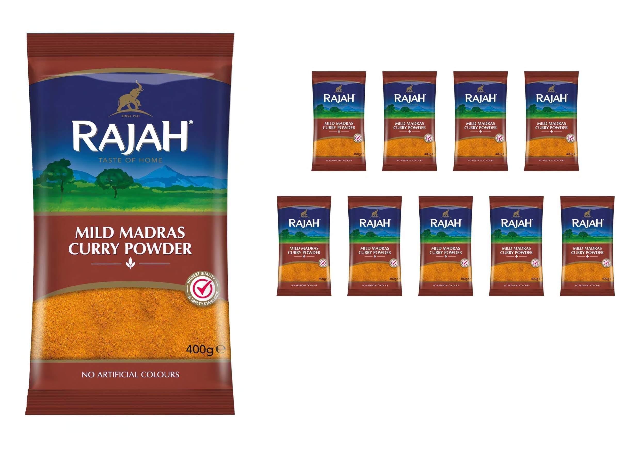 Rajah Mild Madras Curry Powder – Aromatic Spice Blend – 10 x 400g