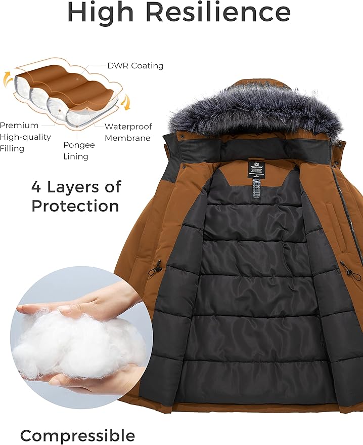 Massive Discounts Men's Long Winter Puffer Parka – Waterproof Brown