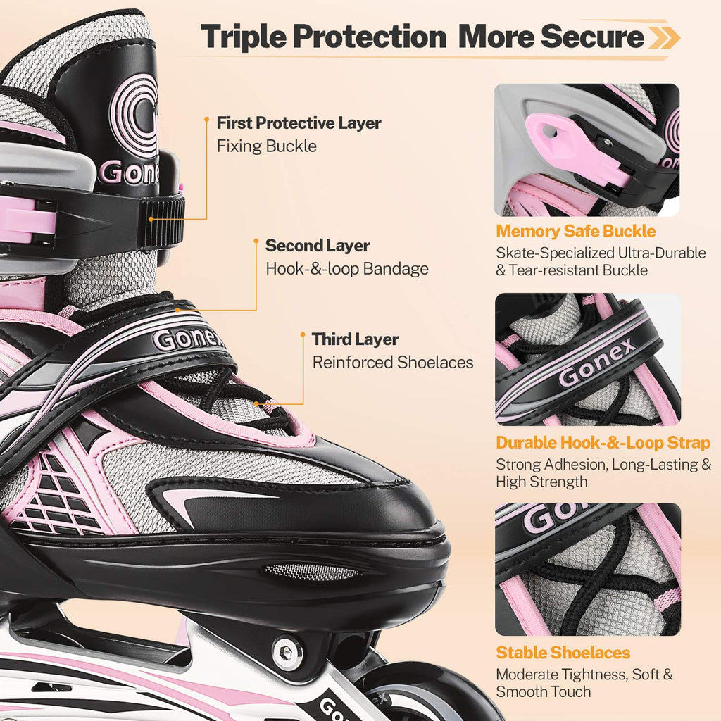 Gonex Kids Adjustable Inline Skates with 8 LED Flashing Wheels - Pink