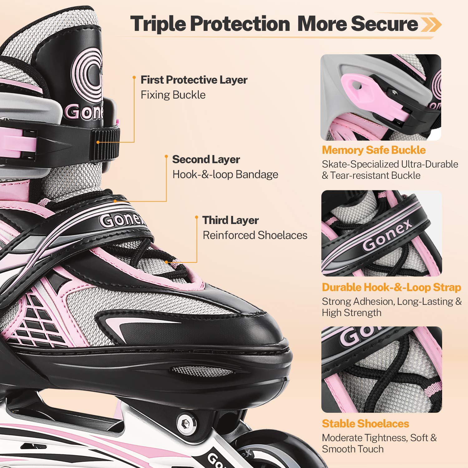 Gonex Kids Adjustable Inline Skates with 8 LED Flashing Wheels - Pink